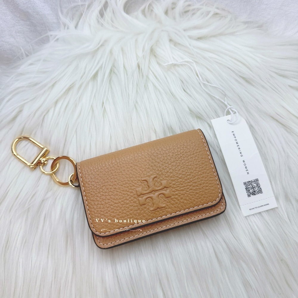 NWT Tory Burch Thea Flap ID Card Case Wallet Tiramisu Brown 159428